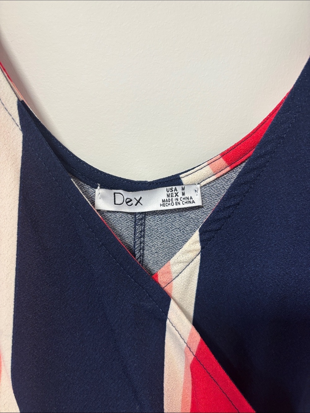 Dex Striped Navy, Pink & Cream  Wrap Style Dress - Picture 4 of 10
